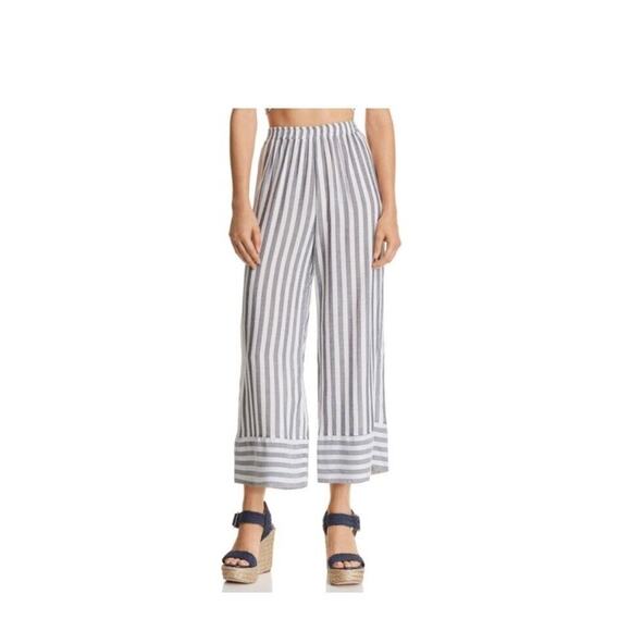 Aqua Pants Women's Small Gray White Striped Wide Leg Cropped Sleepwear Pajamas - Picture 1 of 5
